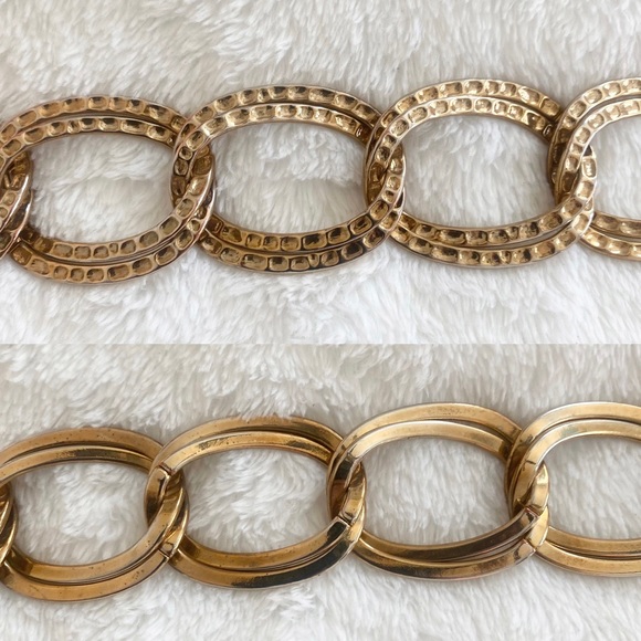 Vintage Designer Goldtone Metal Hammered 70s 90s Oval Chain Link Statement Belt main image 5